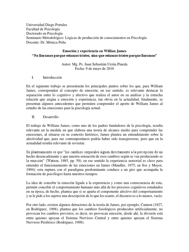 Emoción según William James | PDF | Las emociones | Comportamiento