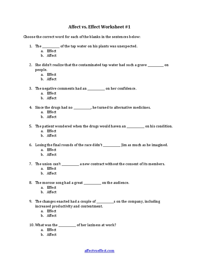 Affect Vs Effect Worksheet 21  PDF For Affect Vs Effect Worksheet