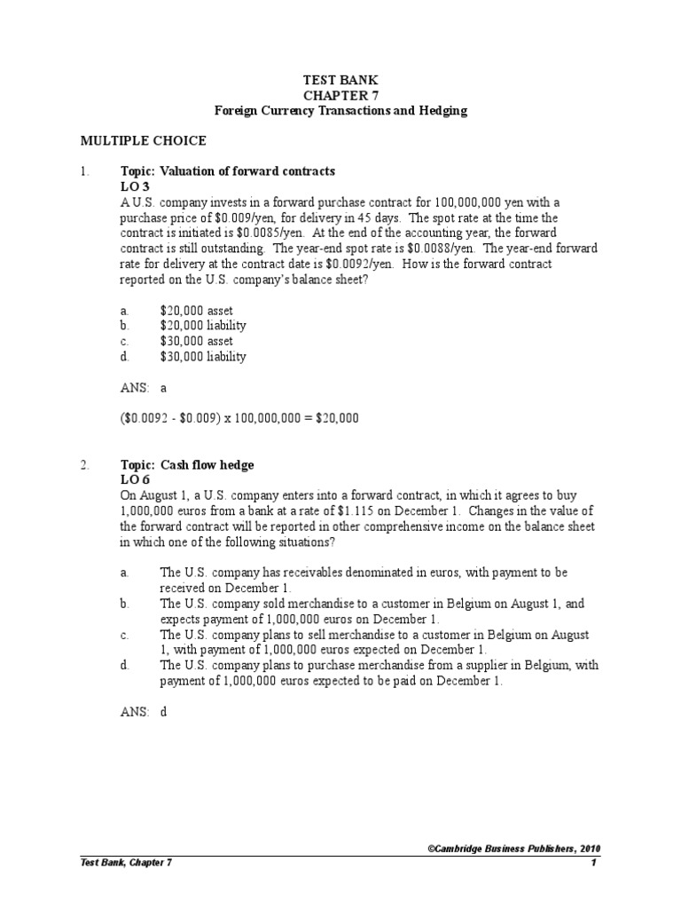 Advanced Accounting Test Bank Chapter 07 Susan Hamlen Hedge