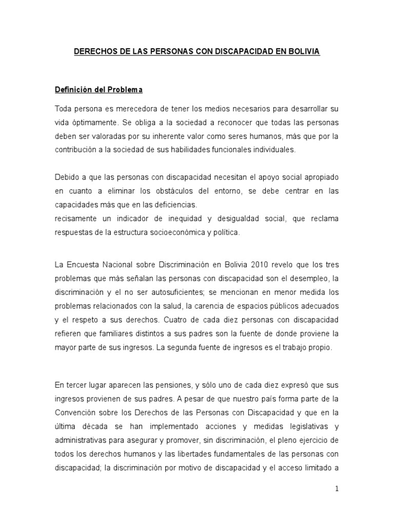 Derechos de Personas con Discapacidad en Bolivia | PDF | Invalidez ...
