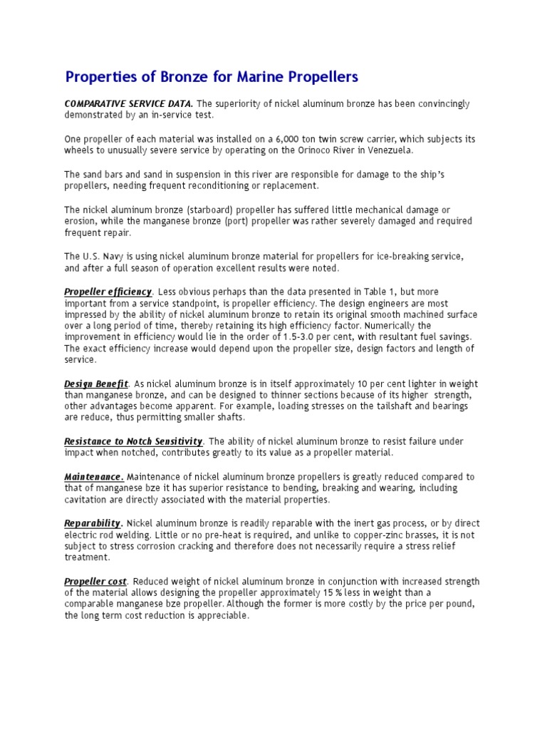 Properties of Nickel Aluminum Bronze Marine Propellers PDF Marine