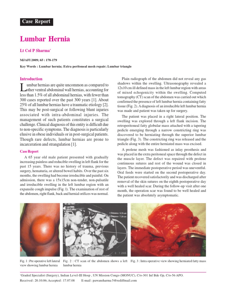 Lumbar Hernia Case Report PDF Diseases And Disorders Medicine