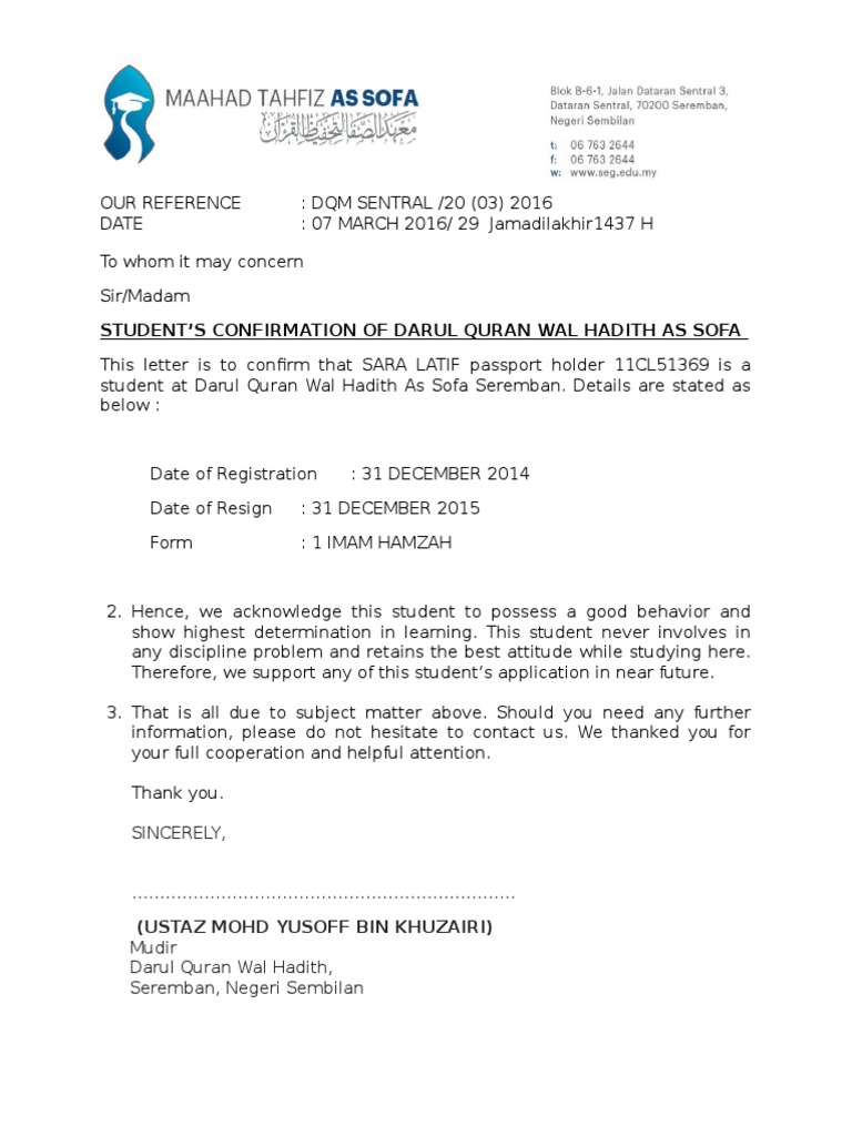 Contoh Surat Berhenti Sekolah Pdf Letter 7saudara Com