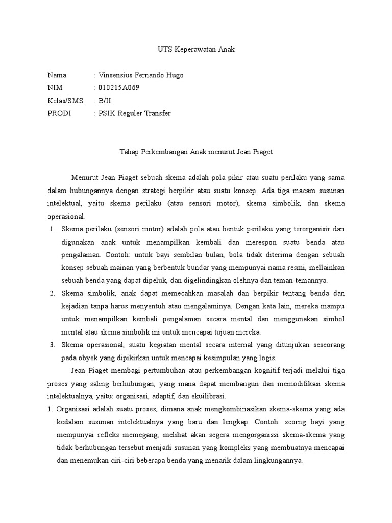 Tahap Perkembangan Anak Menurut Jean Piaget