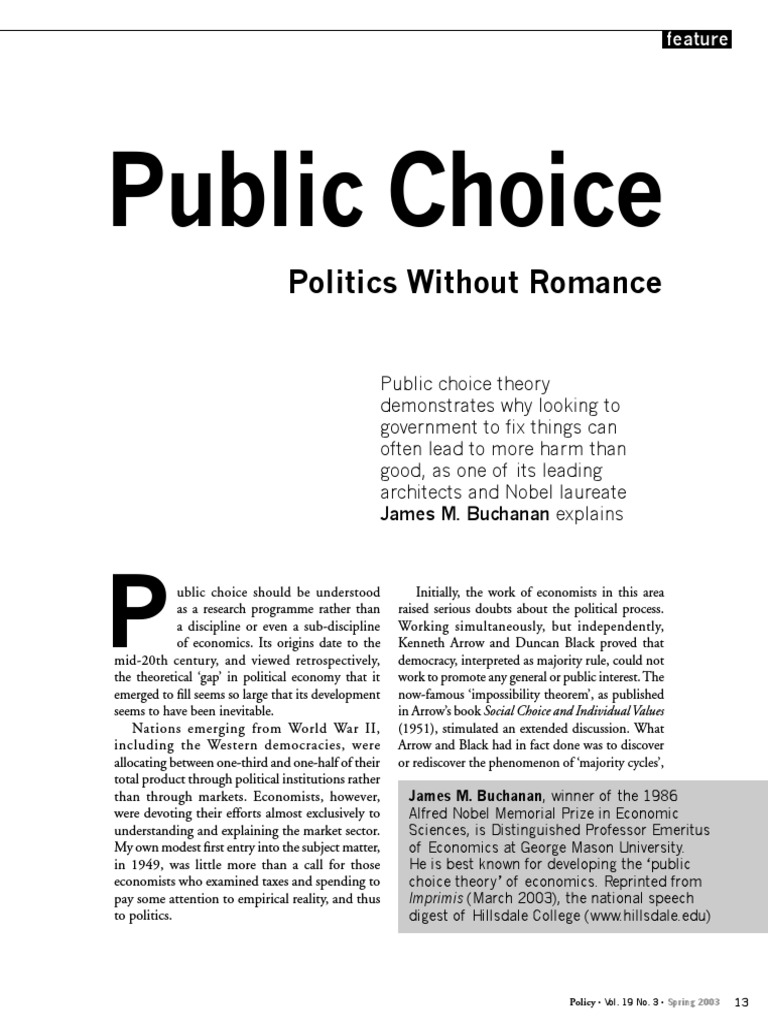 Buchanan's Public Choice Theory Explained | PDF | Public Choice | Economics