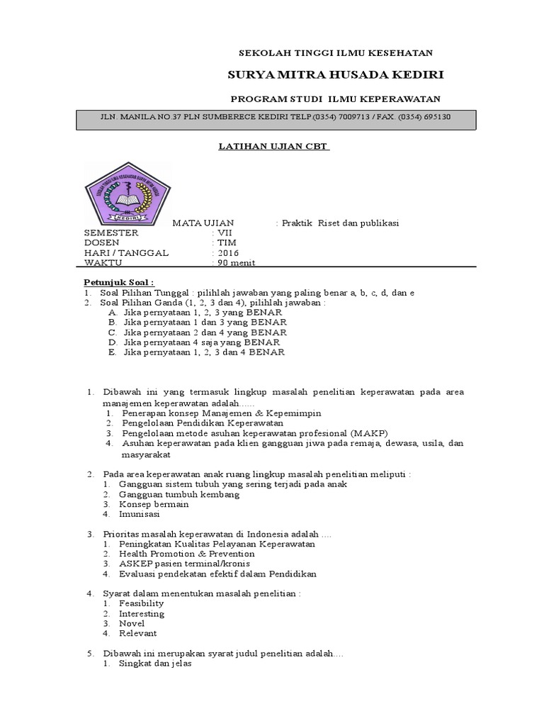 Latihan Soal Ujian Blok Metodologi Riset Semester 7 Cbt