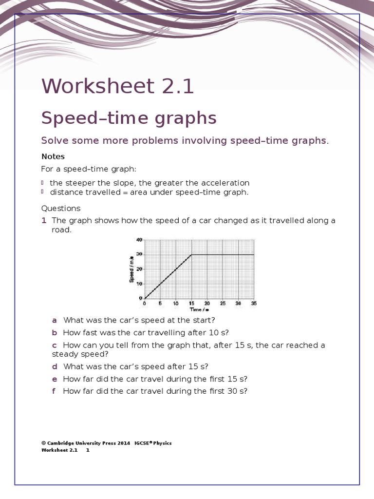 Speed-Time Graphs Worksheets, Practice Questions and Answers