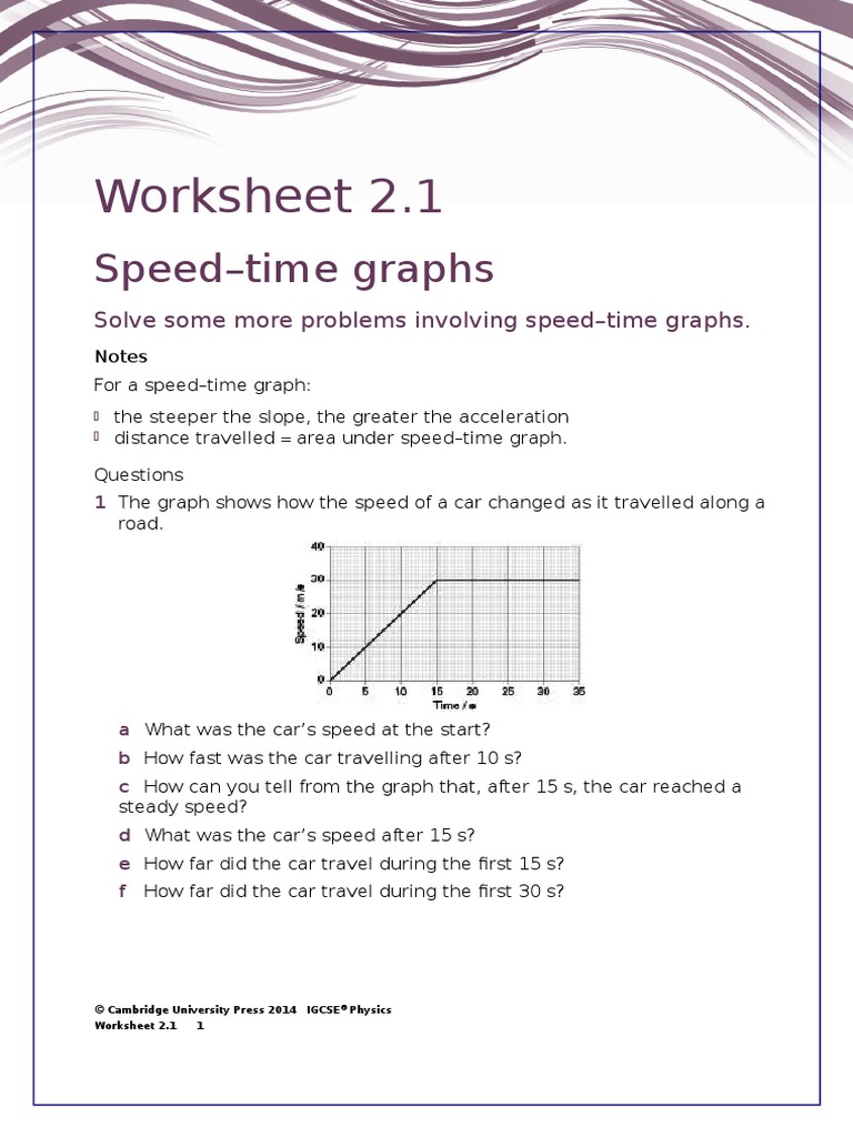 Distance-Time Graphs Worksheet  PDF Printable Algebra Worksheet