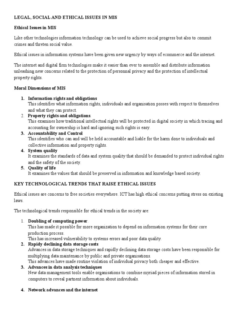 Legal, Social and Ethical Issues in Mis | Download Free PDF | Privacy ...