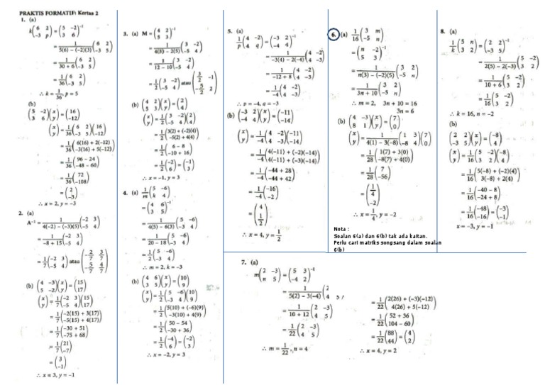 Soalan Matriks Matematik Tingkatan 5