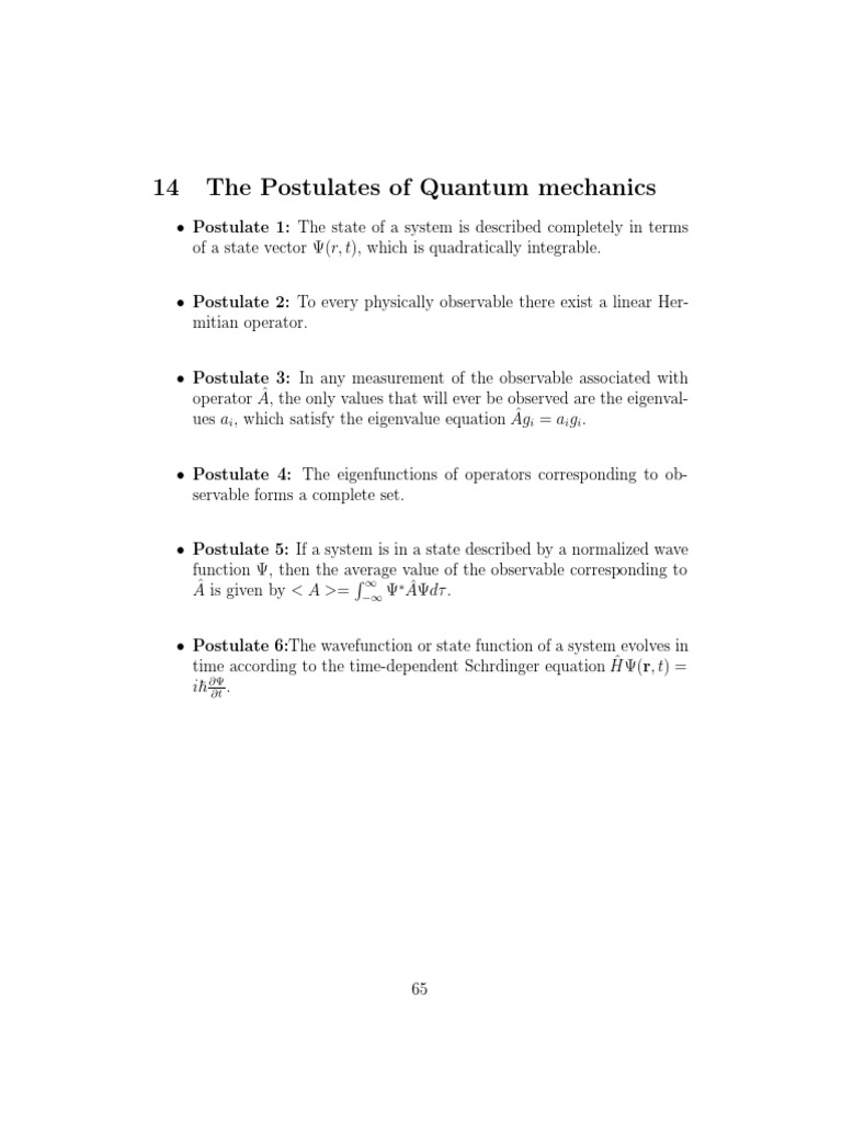 The Postulates of Quantum Mechanics PDF Wave Function Theoretical