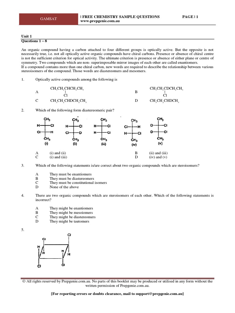65284361-Gamsat-Chemistry-Sample-Questions.pdf | Coordination Complex ...