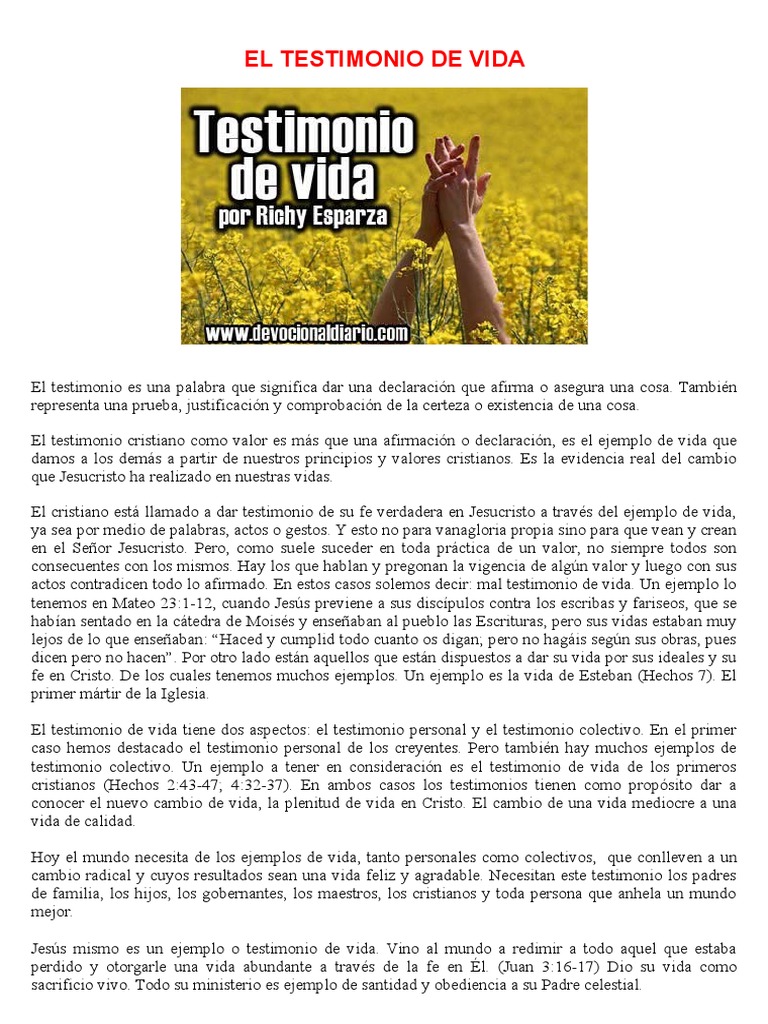 El Testimonio de Vida | PDF | Testimonio | Jesús