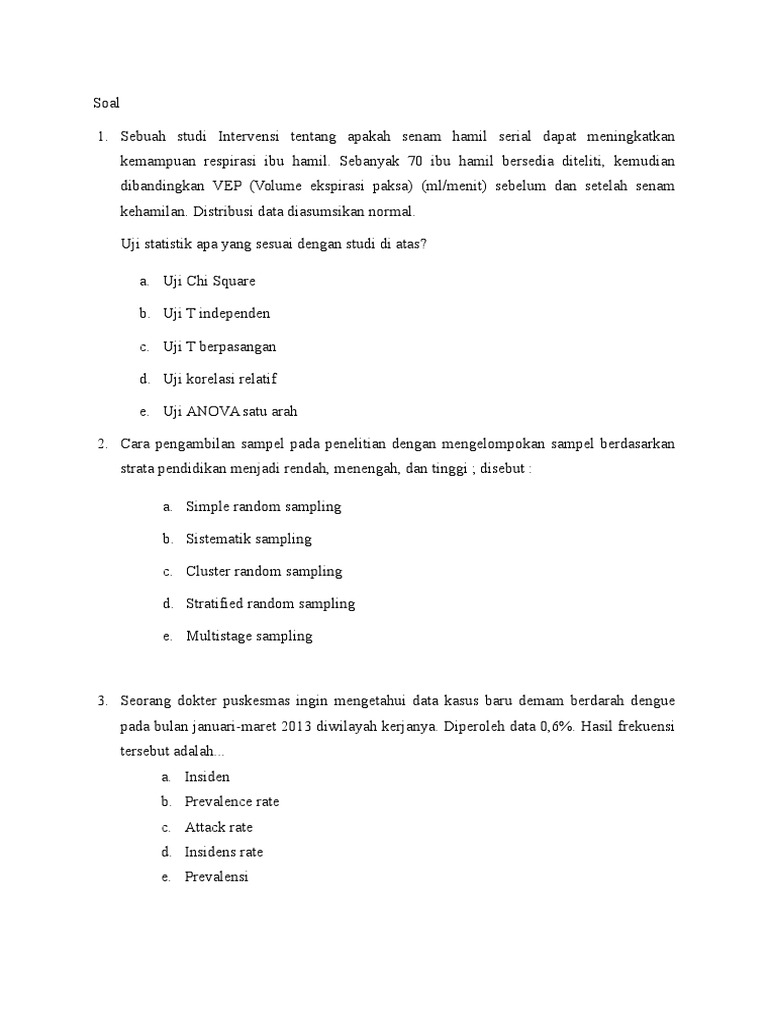 Soal Biostatistik Hari Kamis