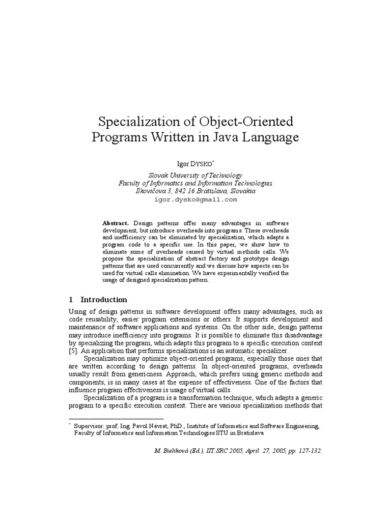 Specialization of Object-Oriented Programs Written in Java Language ...