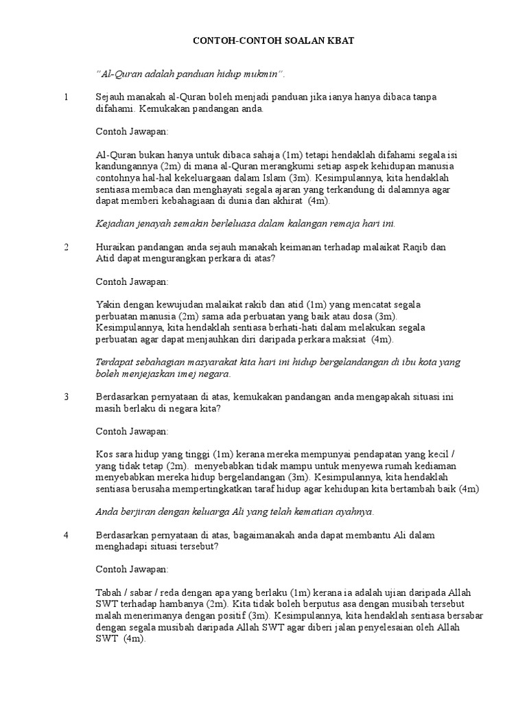 Contoh Jawapan Kbat Pdf