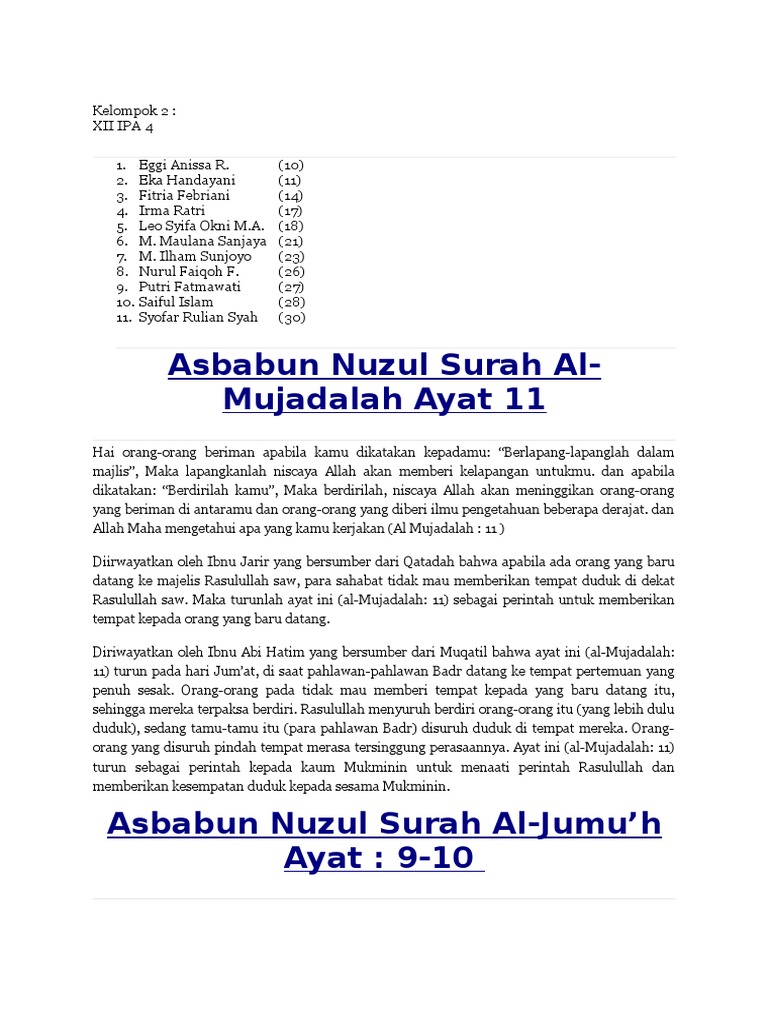 Asbabun Nuzul Surah