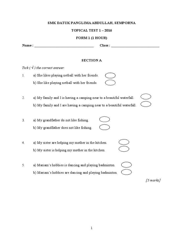 OPS English - Form 1 | PDF