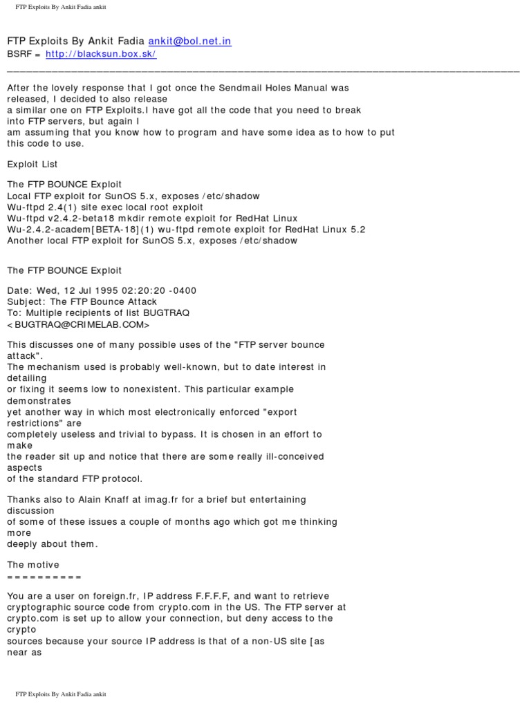 FTP Exploits by Ankit Fadia | PDF | File Transfer Protocol | Unix