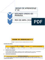 UNIDAD DE APRENDIZAJE N° 02  2° GRADO ED. PRIMARIA ABRIL 2016