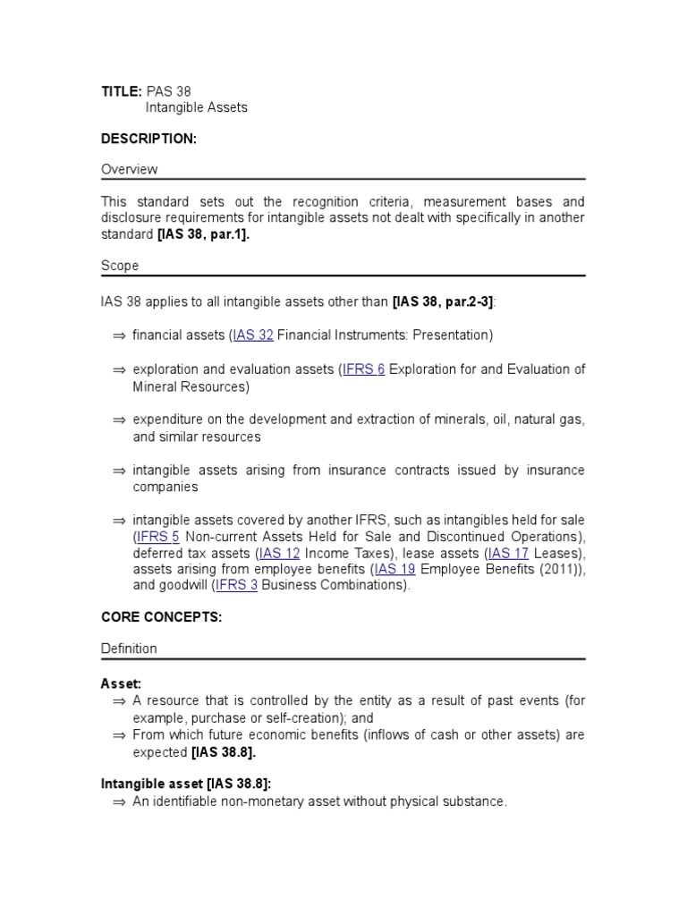 PAS 38: Intangible Assets Overview | PDF | Intangible Asset | Goodwill  (Accounting)