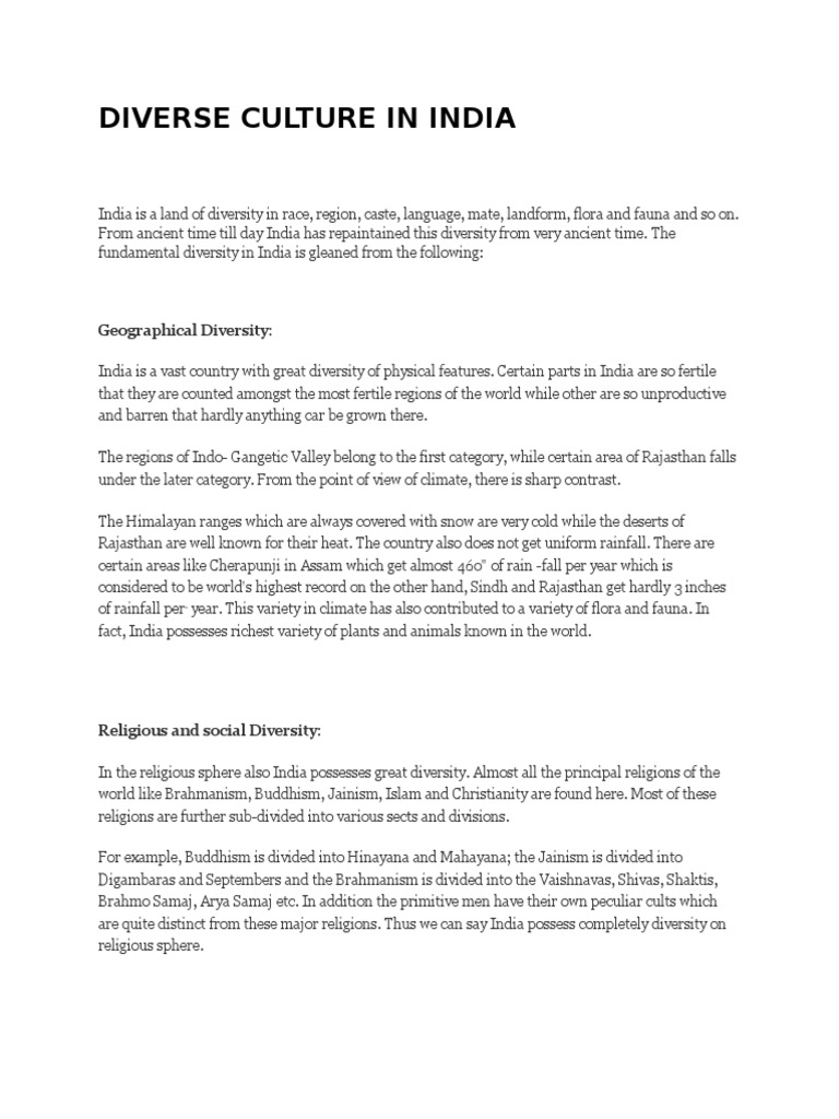 Cultural Diversity in India Explained | PDF | Multiculturalism ...