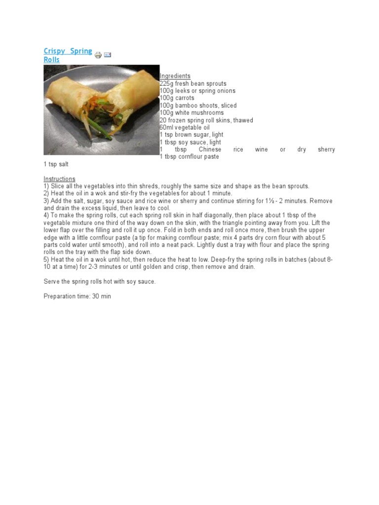 Crispy Spring Rolls Recipe Guide | PDF