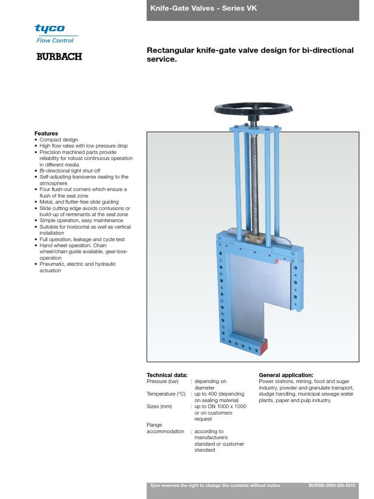 TYCO Burbach KnifeGate Valves.vk en PDF Valve Building Materials