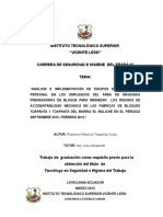 “Análisis e Implementación de Equipos de Protección Personal en Los Empleados Del Área de Máquinas Prensadoras de Bloque Para Minimizar Los Riesgos de Accidentabilidad Mecánica en Las Fabricas de Bloques Toapanta y Toa