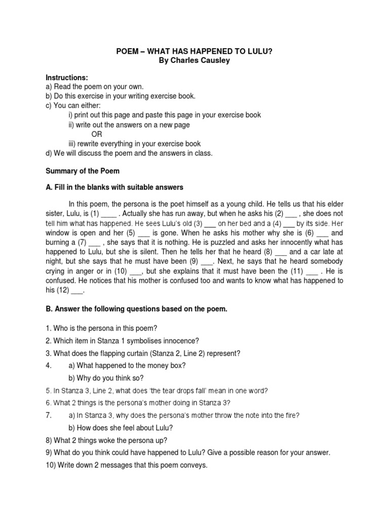 What Has Happened To Lulu Questions And Answers Spm Englshnana