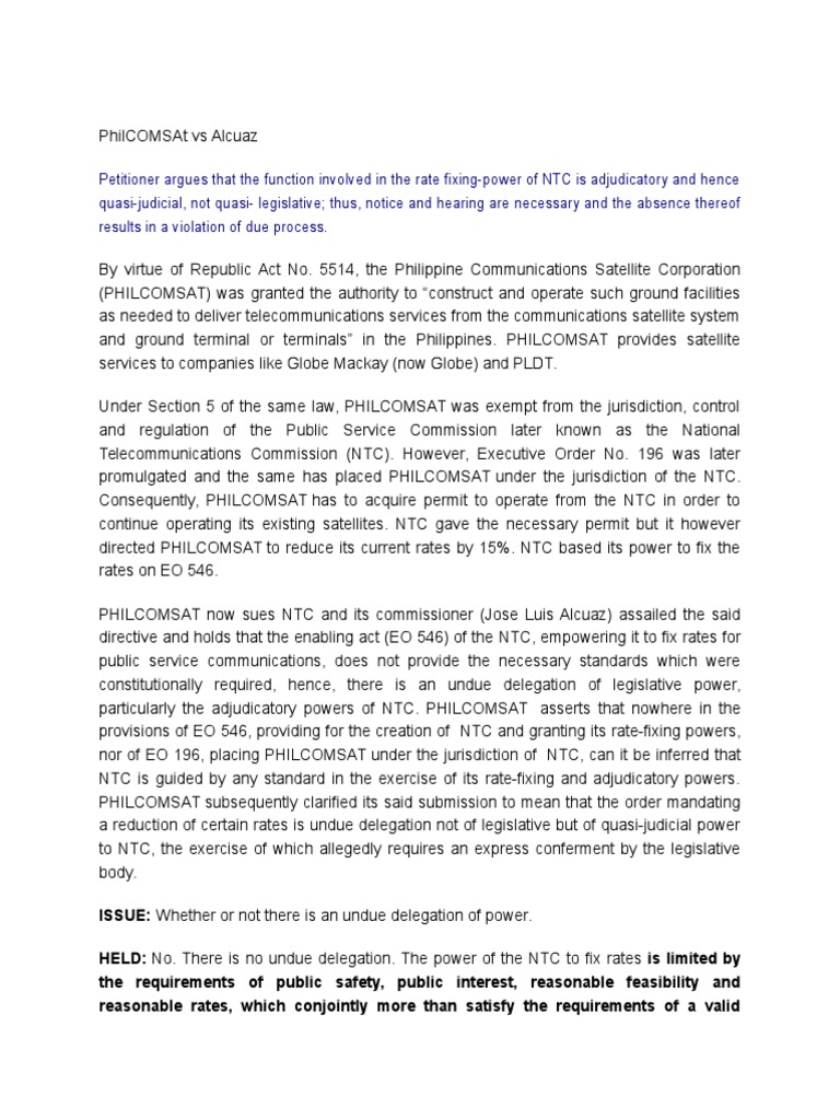 PHILCOMSAT vs. Alcuaz: Rate Fixing Dispute | PDF | Jurisdiction ...