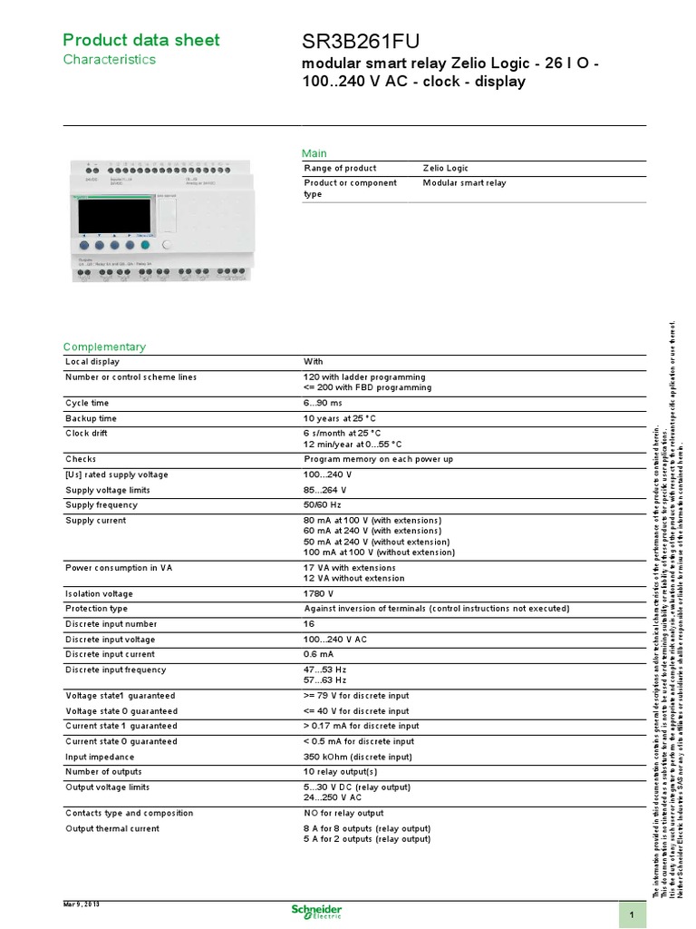 Schneider Electric Sr3b261fu Datasheet Hertz Relay