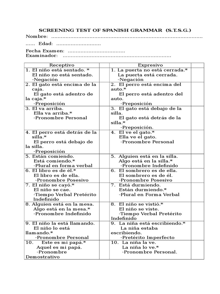 Screening Test Of Spanish Grammar (S.T.S.G.) Ocio