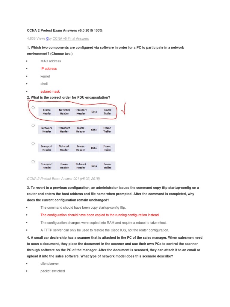CCNA 2 Pretest Exam Answers v5 | PDF | Ip Address | Router (Computing)
