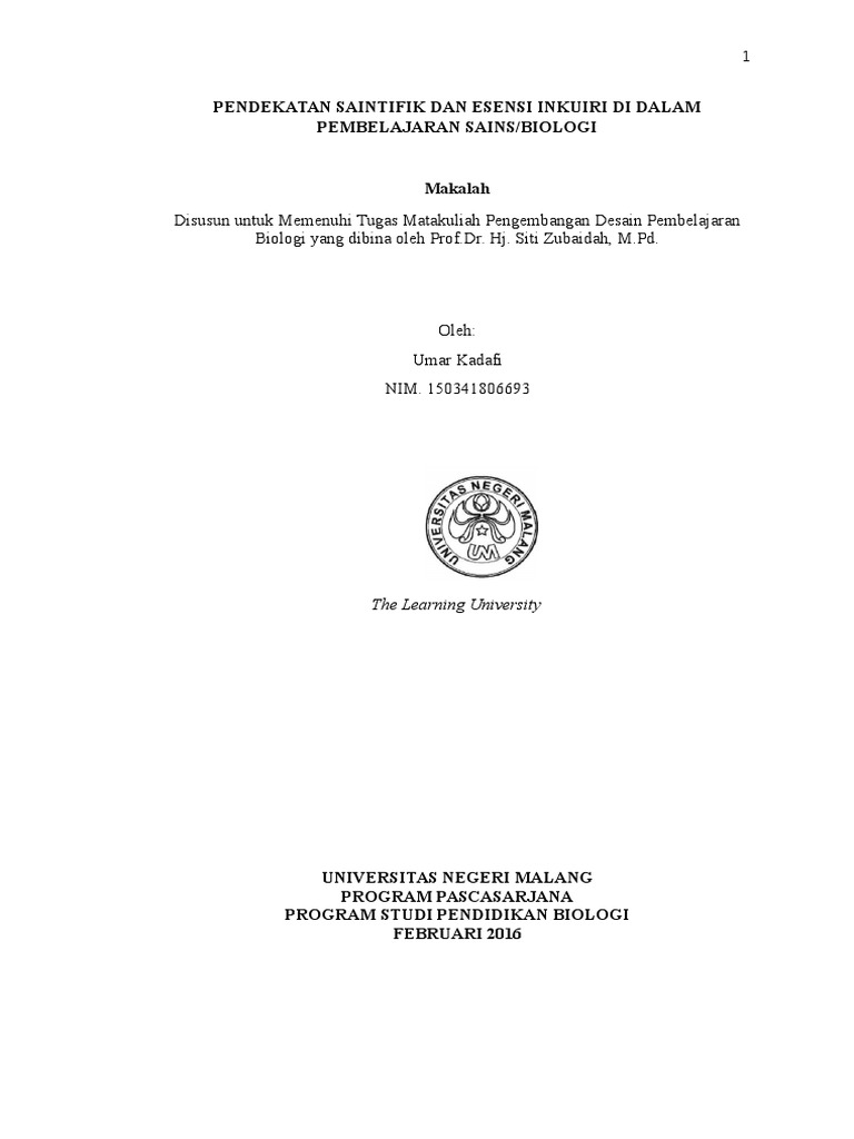 Pendekatan Saintifik Dan Esensi Inkuiri Di Dalam Pembelajaran Sains