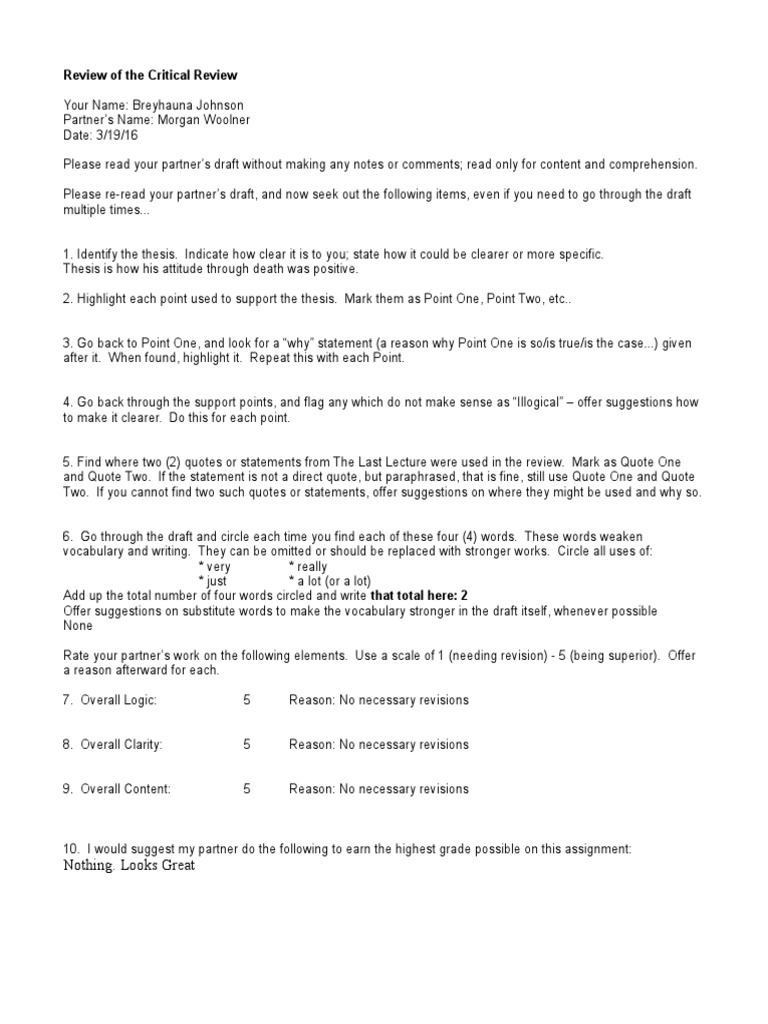 Critical Review Feedback Guide | PDF