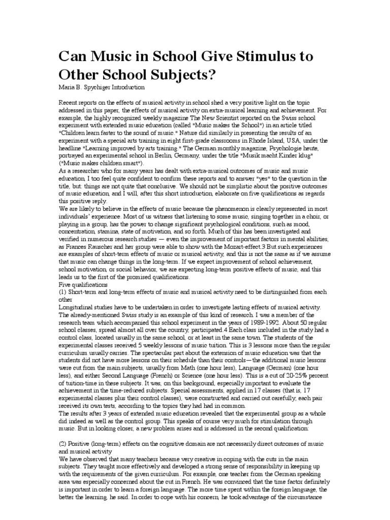 Impact of Music on Learning Outcomes | PDF | Music Education | Teachers