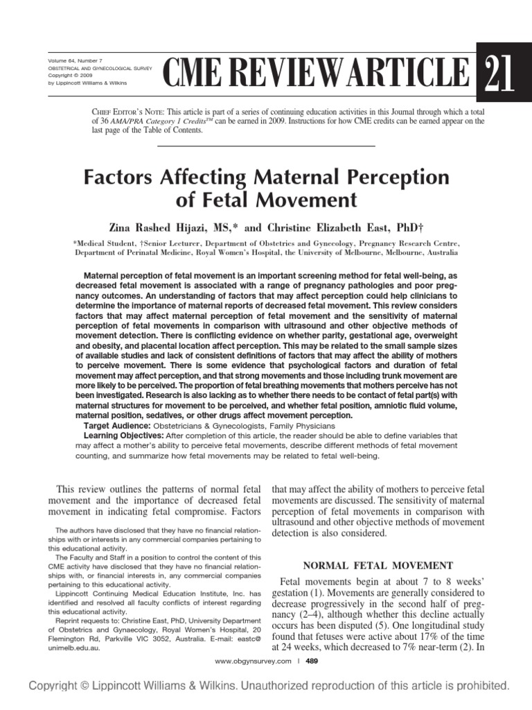 Factors Affecting Maternal Perception of Fetal Movements | PDF | Fetus ...