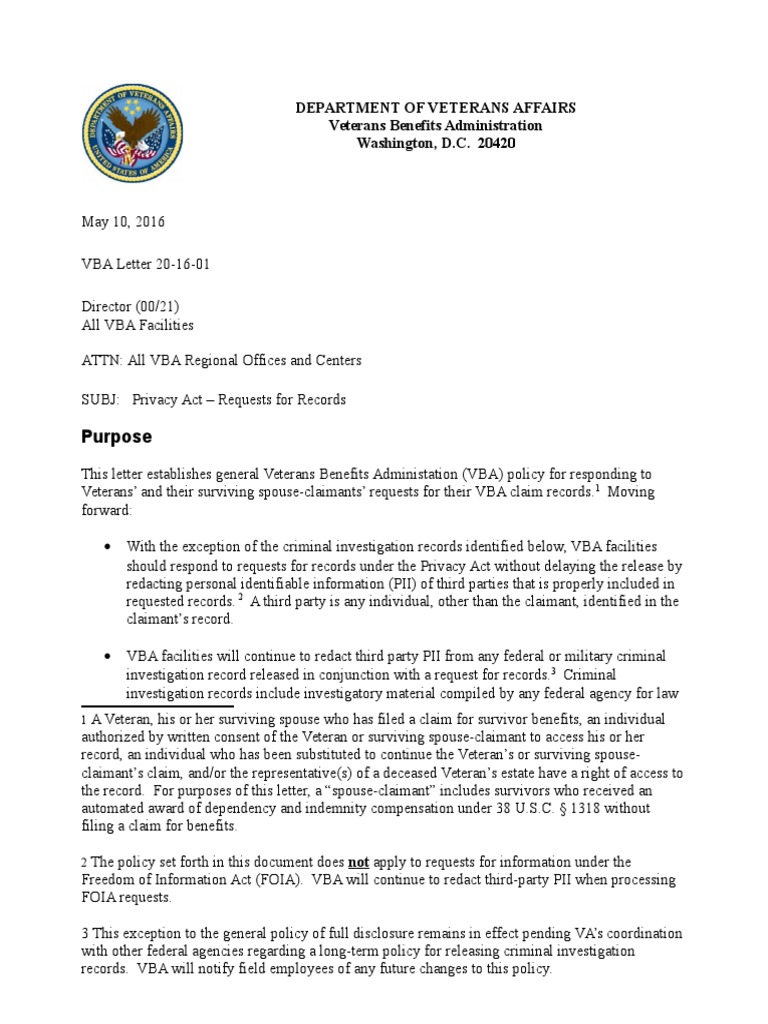 VAIQ 7693334 VBA Letter 201601 EFolder Access United States Department Of Veterans