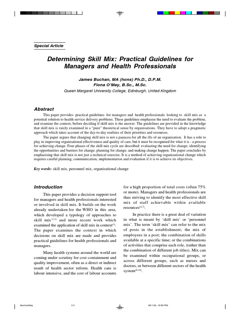 Skill Mix Guidelines for Health Managers | PDF | Health Human Resources ...