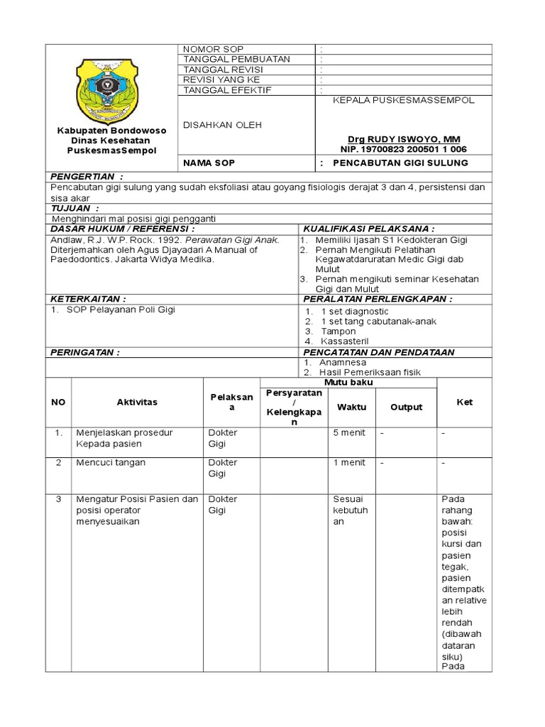 Sop Pencabutan Gigi Sulung