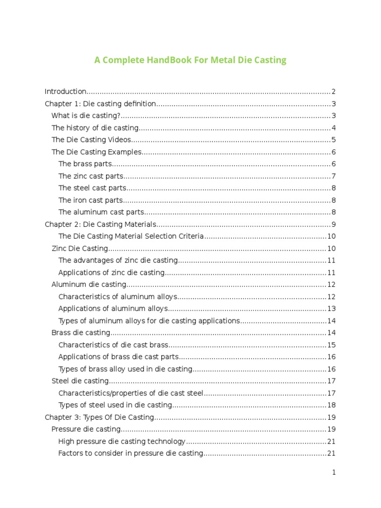 A Complete HandBook For Metal Die Casting PDF Casting (Metalworking