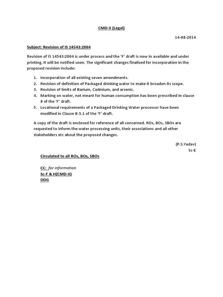 Is 14543. 2004 Packaged Drinking Water Specifications PDF Hygiene Drinking Water