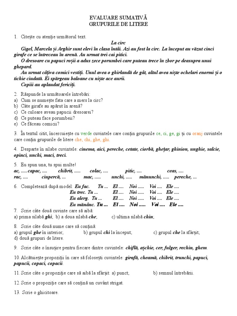 Evaluare Sumativă Grupuri De Litere