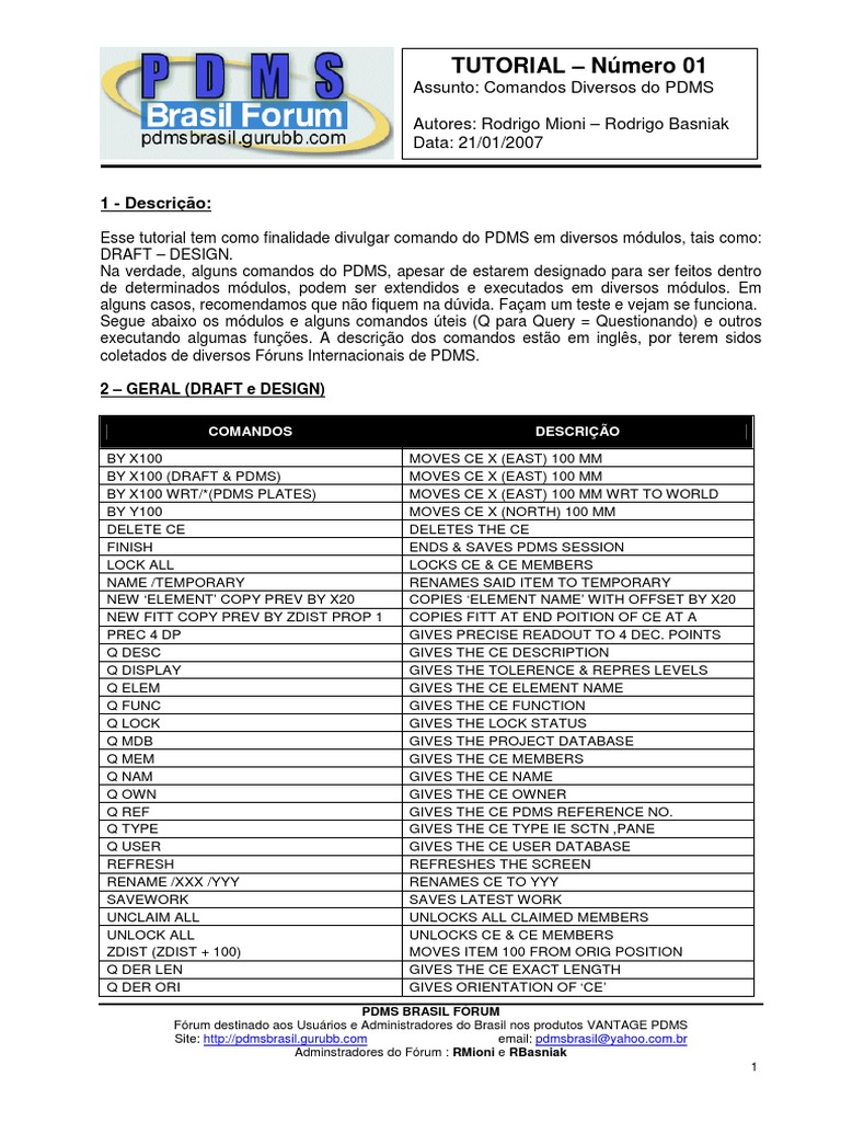Comandos do PDMS: Tutorial 01 | PDF | Casa e Jardim | Computadores