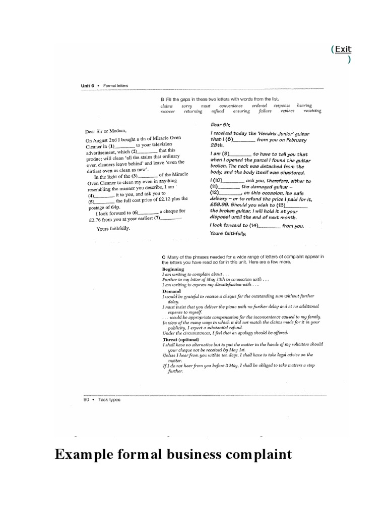 Letter of Complaint Restaurants Foods