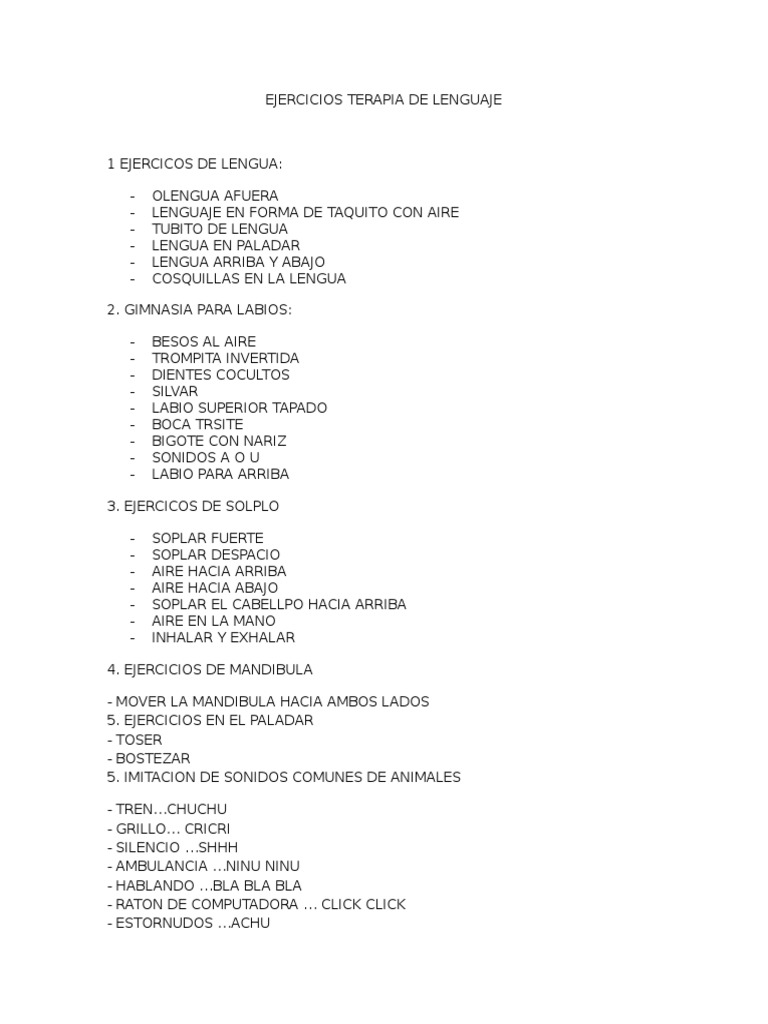 Ejercicios de Terapia de Lenguaje Infantil | PDF | Autismo | Síndrome ...