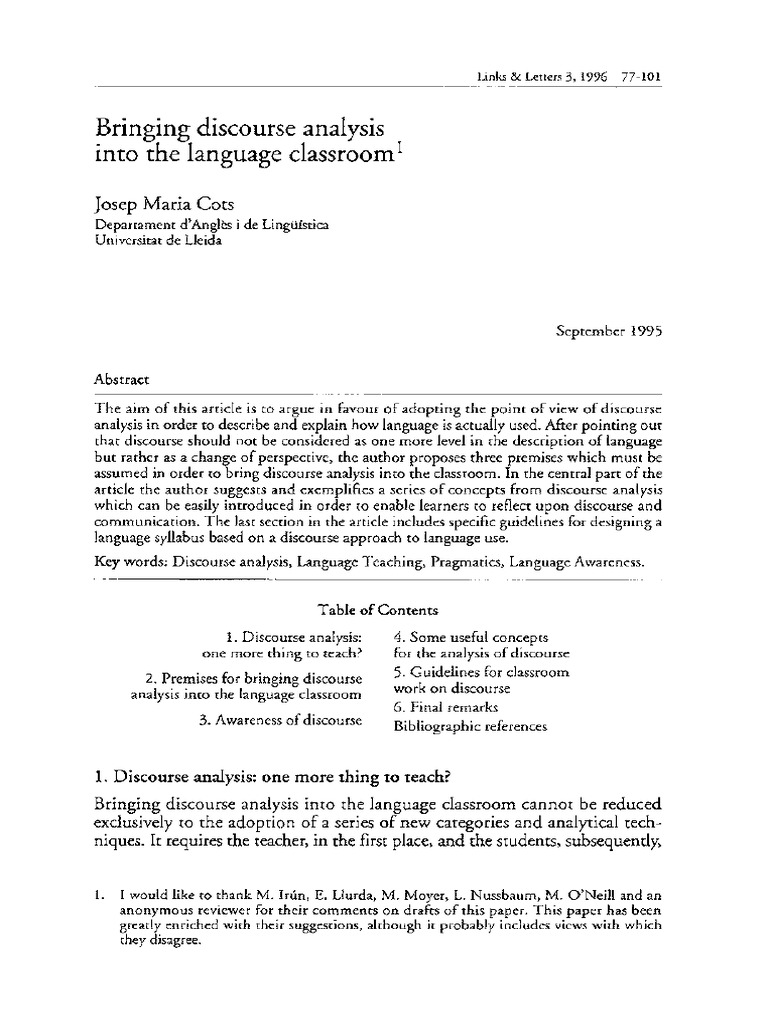 Discourse Analysis in Language Teaching | PDF | Linguistics | Language ...