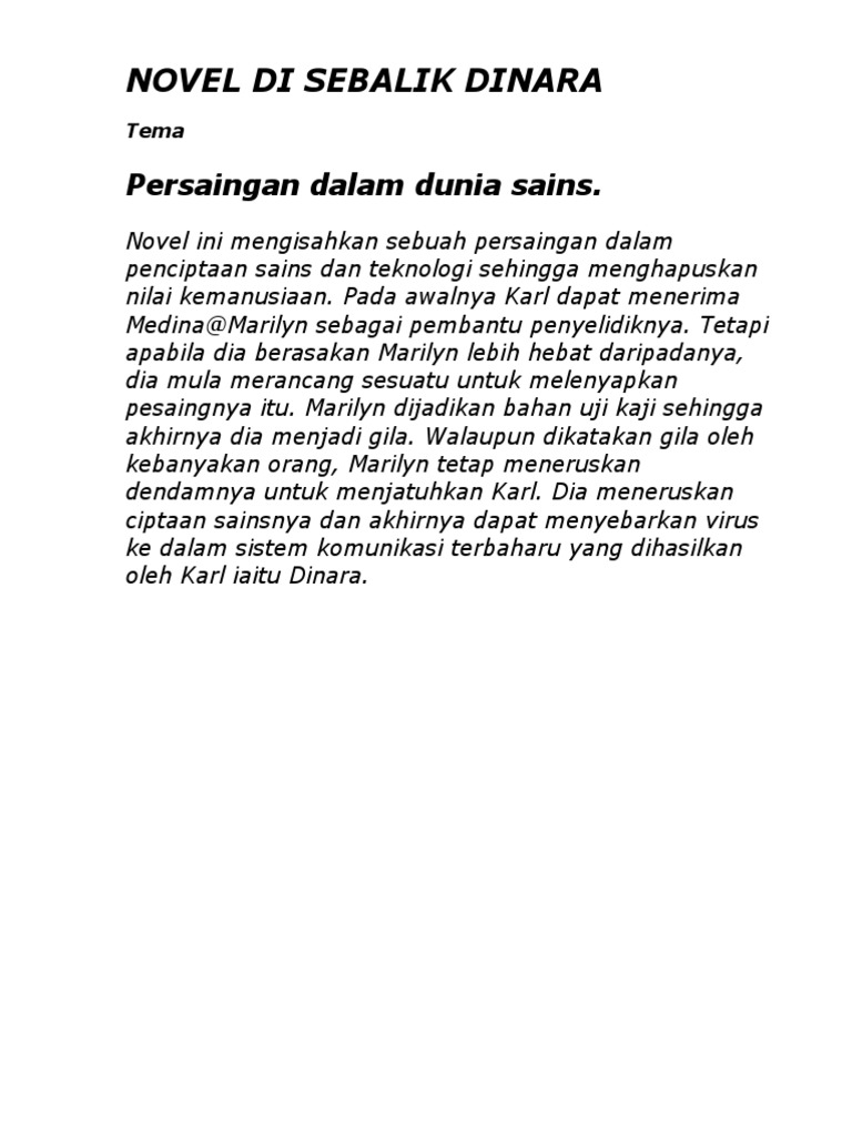 Tema dan Persoalan Novel Di Sebalik Dinara.doc