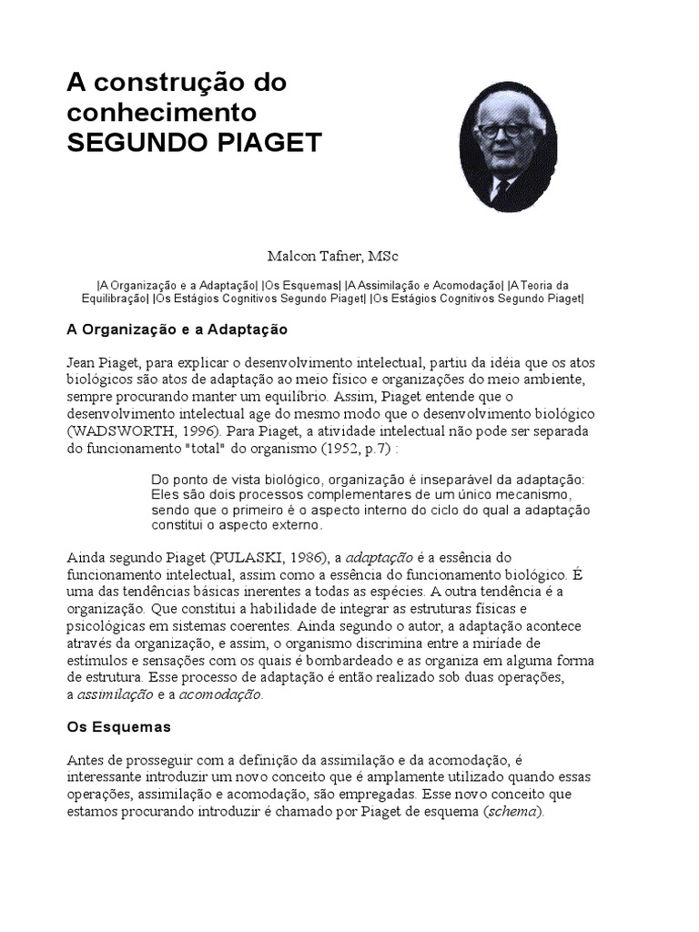 A Construção Do Conhecimento SEGUNDO PIAGET | PDF | Adaptação | Aprendizado